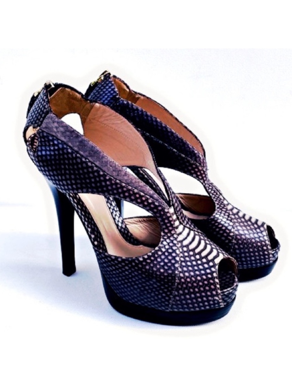 FENDI Crazy In Love Black Snakeskin Platform High Heel Sandals Size 37.5